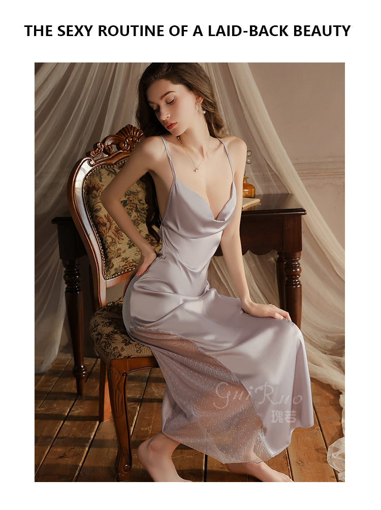 惑荡领长款冰丝吊带睡裙