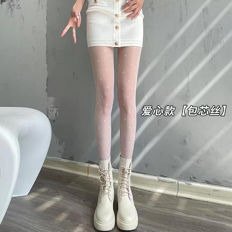 春夏丝袜女渔网袜防勾丝薄款爱心黑丝长款